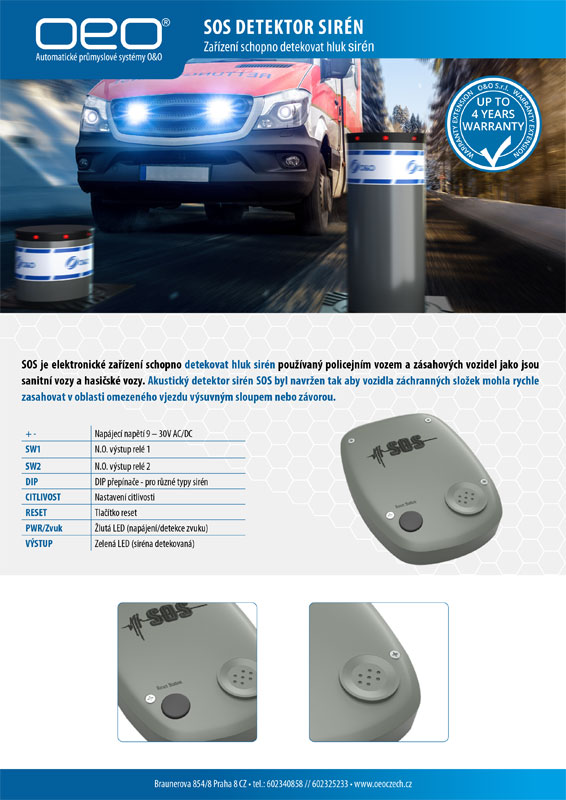 SOS detektor pro automatické výsuvné sloupy leaflet